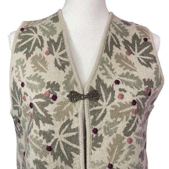 100% Wool Embroidered Vest S Woolrich Maple Leaves Boiled V-Neck Metal Clasp - Picture 6 of 15
